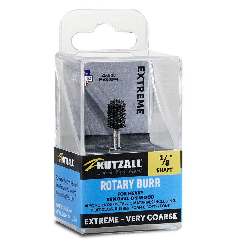 Kutzall Extreme Ball Nose Burr, 1â„8" Shaft, Very Coarse - Wood Carving Bit for Dremel, Foredom, DeWalt, Milwaukee. Abrasive Tungsten Carbide, 1â„4" (6.3mm) Dia. X 1â„2" (12.7mm) Length, BNX-14-EC - Image 1